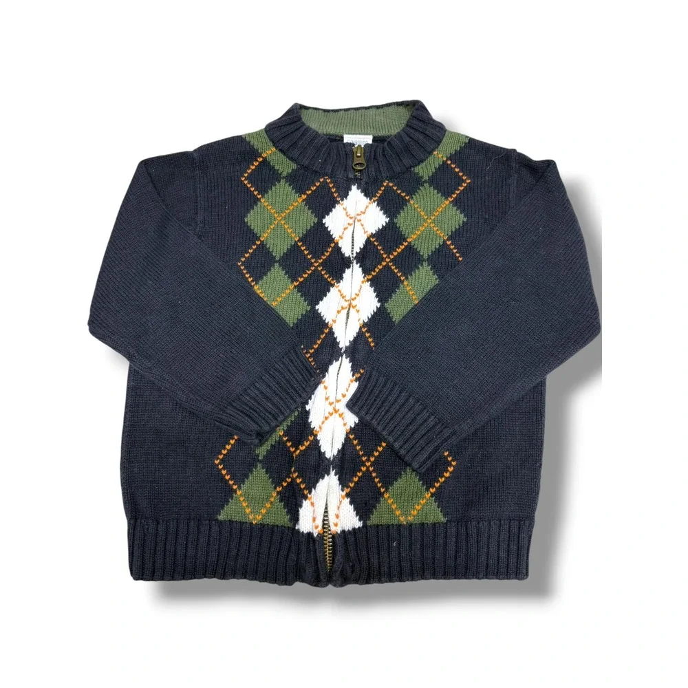 Gymboree Canine Academy Argyle Zip Front Cardigan Sweater Boys 2T Cotton